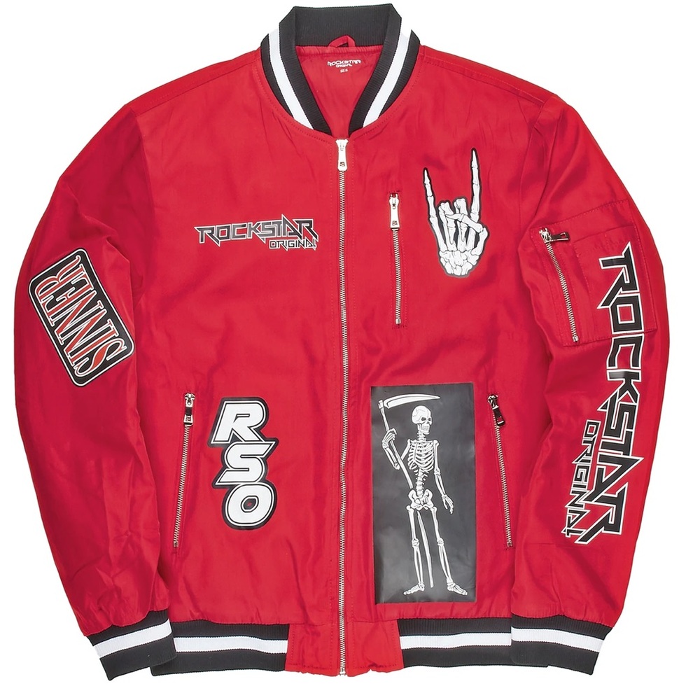Rockstar Original Red Graphic Skeleton Bomber Jacket Size Xl